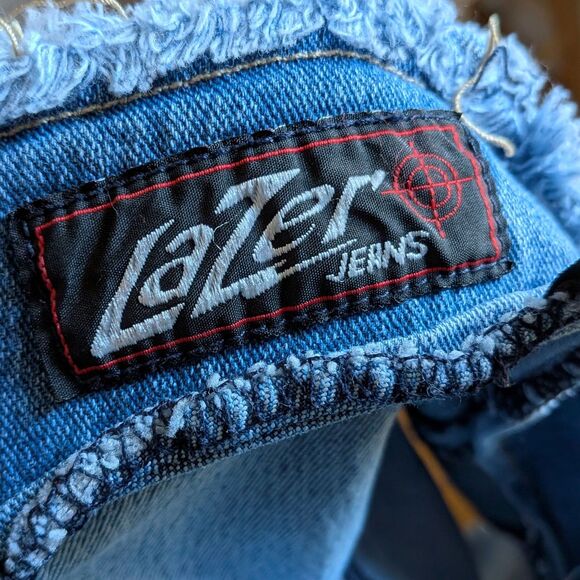Vintage Y2K Lazer Jeans Micro Mini Skirt Denim Leather Lace Up Low Rise Size 3 - Picture 9 of 12